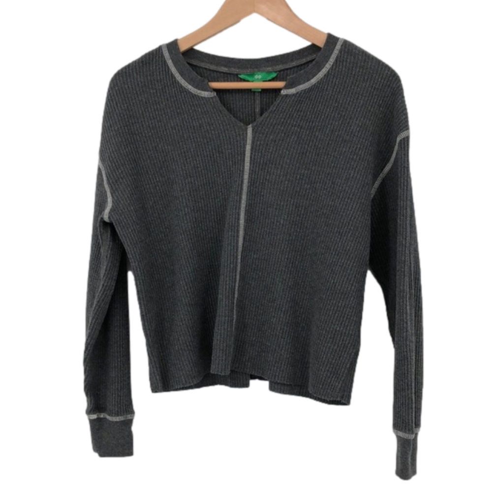 Dip Long Sleeve Waffle Knit Top in Gray Size M